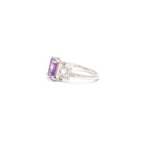 Natural Rectangle Shaped Amethyst & Cubic Zircon 925 Sterlling Silver Ring