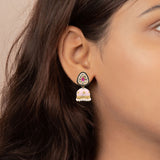 Trendy Pink Enamel Red Stone Jumka Earring