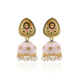 Trendy Pink Enamel Red Stone Jumka Earring