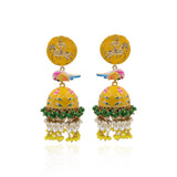 Yellow Enamel Painted Yellow And Green Stone Pearl Earring
