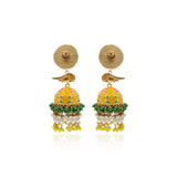 Yellow Enamel Painted Yellow And Green Stone Pearl Earring
