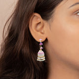 Beautiful Pink Enamel Pink Stone Jumka Earring