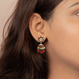 Trendy Red Enamel Red Stone Handmade Jumka Earring