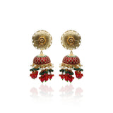 Trendy Red Enamel Red Stone Handmade Jumka Earring