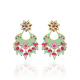 Beautiful Green Enamel Green Stone Handmade Earring