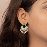 Beautiful Green Enamel Green Stone Handmade Earring