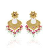 Beautiful Green Enamel Green Stone Handmade Earring