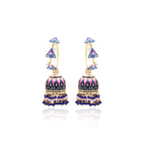Beautiful Blue Enamel Pink And Blue Stone Pearl Jumka Earring