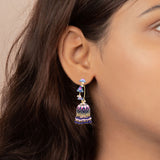 Beautiful Blue Enamel Pink And Blue Stone Pearl Jumka Earring