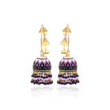 Beautiful Blue Enamel Pink And Blue Stone Pearl Jumka Earring