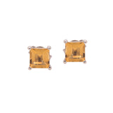 Natural Yellow Citrine Square Cut Gemstone 925 Sterling Silver Earring