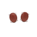 Prong Set 925 Sterling Silver Natural Sunstone Oval Shaped Stud Earring