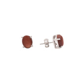 Prong Set 925 Sterling Silver Natural Sunstone Oval Shaped Stud Earring