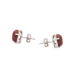 Prong Set 925 Sterling Silver Natural Sunstone Oval Shaped Stud Earring