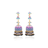 Blue Enamel Work Blue And Pink Stone Jumka Earring