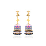 Blue Enamel Work Blue And Pink Stone Jumka Earring