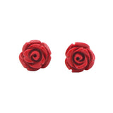 925 Sterling Silver Flower Shaped Tiny Red Coral Gemstone Stud Earring