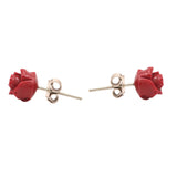 925 Sterling Silver Flower Shaped Tiny Red Coral Gemstone Stud Earring
