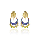 Blue And Yellow Enamel Pearl Jumka Earring