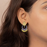 Blue And Yellow Enamel Pearl Jumka Earring