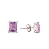 Rectangle Amethyst Silver Earring