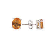 Prong Set Natural Oval Shaped Citrine Gemstone Stud Earring