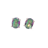 925 Sterling Silver Natural Oval Shaped Mystic Topaz Gemstone Stud Earring