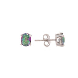 925 Sterling Silver Natural Oval Shaped Mystic Topaz Gemstone Stud Earring