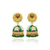 Trendy Green Enamel Painted Green Stone Jhumka Earring