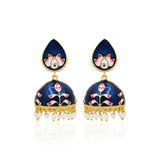 Blue Enamel Painted Pearl Stone Earring Jhumka
