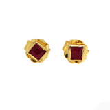 Square Shaped 9 Carat Gold Natural Ruby Gemstone Stud Earring