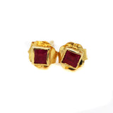 Square Shaped 9 Carat Gold Natural Ruby Gemstone Stud Earring