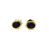 Oval Shaped 9k Yellow Gold Blue Sapphire Gemstone Stud Earring