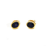 9 Carat Gold Natural Blue Sapphire Gemstone Oval Sahped Stud Earring
