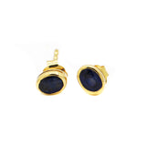 9 Carat Gold Natural Blue Sapphire Gemstone Oval Sahped Stud Earring