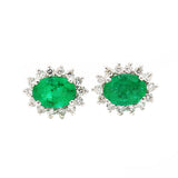 14 Carat Gold Natural Emerald Gemstone Diamond Oval Shaped Stud Earring