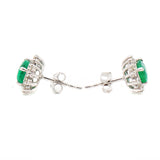 14 Carat Gold Natural Emerald Gemstone Diamond Oval Shaped Stud Earring