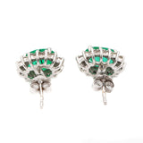 14 Carat Gold Natural Emerald Gemstone Diamond Oval Shaped Stud Earring