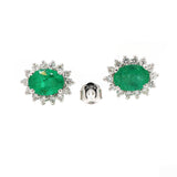 14 Carat Gold Natural Emerald Gemstone Diamond Oval Shaped Stud Earring