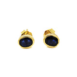 9K Yellow Gold Natural Blue Sapphire Oval Shaped Gemstone Gold Earring