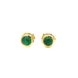9k Yellow Gold Natural Emerald Round Cut Healing Gemstone Stud Earring