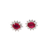 14K White Gold Natural Ruby Gemstone With Diamond Stud Earring