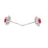 14K White Gold Natural Ruby Gemstone With Diamond Stud Earring