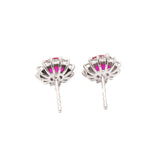 14K White Gold Natural Ruby Gemstone With Diamond Stud Earring