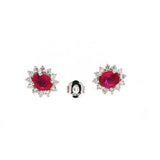 14K White Gold Natural Ruby Gemstone With Diamond Stud Earring
