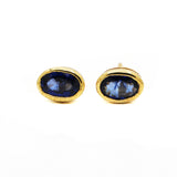 9K Yellow Gold Natural Blue Sapphire Gemstone Oval Stud Earring