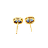 9K Yellow Gold Natural Blue Sapphire Gemstone Oval Stud Earring