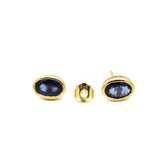 9K Yellow Gold Natural Blue Sapphire Gemstone Oval Stud Earring