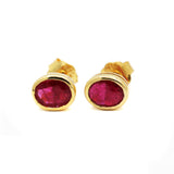 9 Carat Yellow Gold Natural Ruby Oval Cut Gemstone Earring