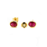 9 Carat Yellow Gold Natural Ruby Oval Cut Gemstone Earring